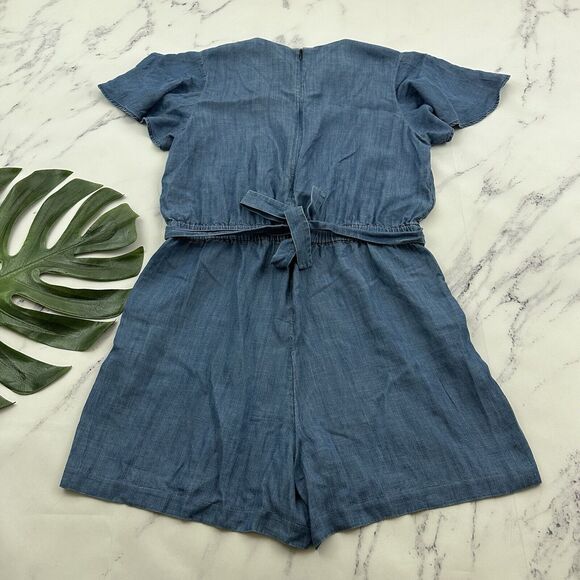 Banana Republic Womens Chambray Romper Shorts Size 12 New Blue Flutter Sleeve - Picture 7 of 11